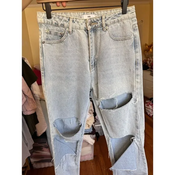 Adika Davis Straight Leg Distressed Jeans Size Medium Light Wash‎ - Image 9