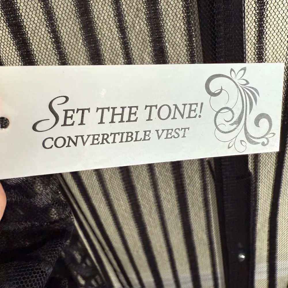 Black Office Sheer Vest Long Drape Layering Piece OS Boho Statement Lightweight Size XL - Image 4