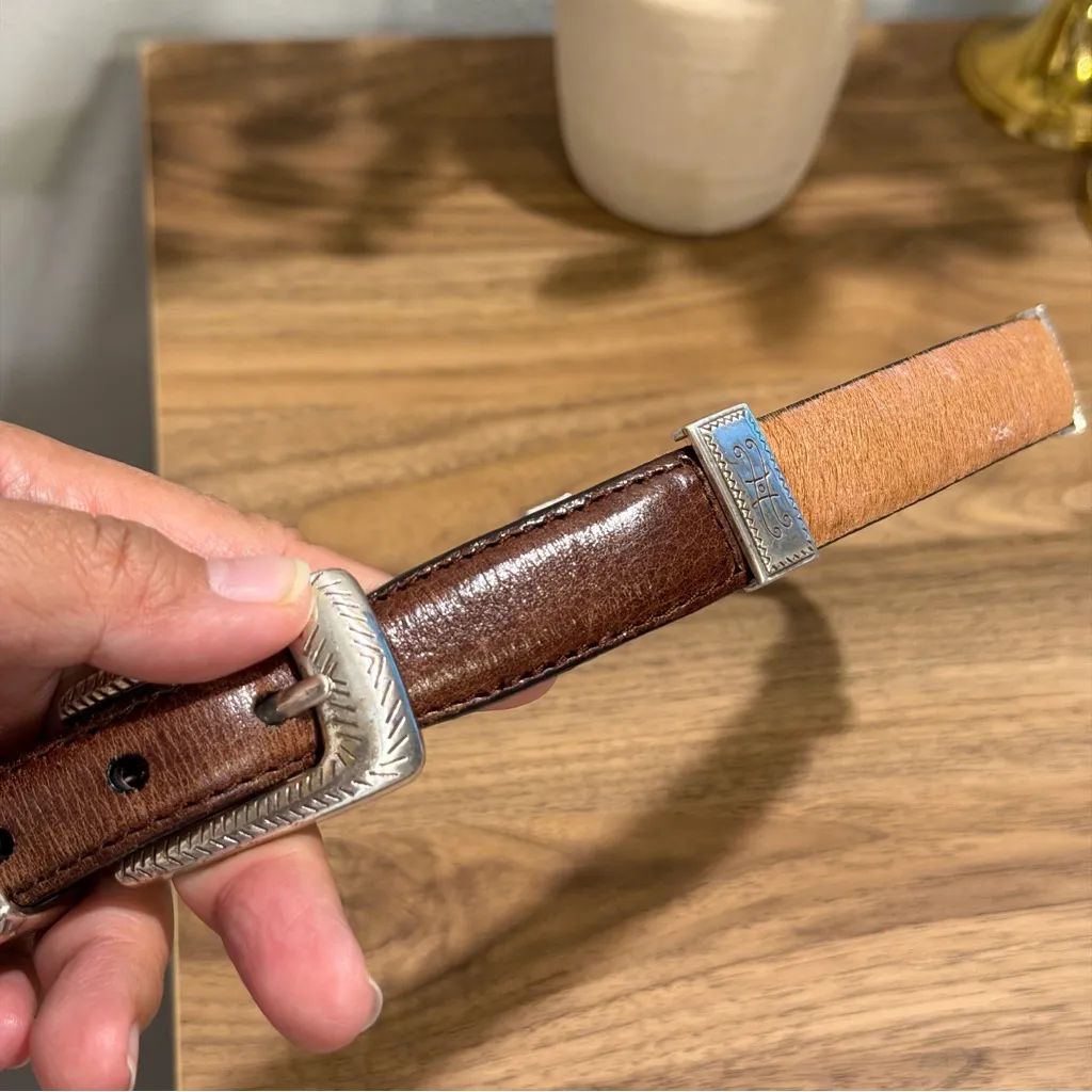 Brighton ML/32 Multicolored Calf Hair Leather Belt Western Boho Signature Chic - Image 5