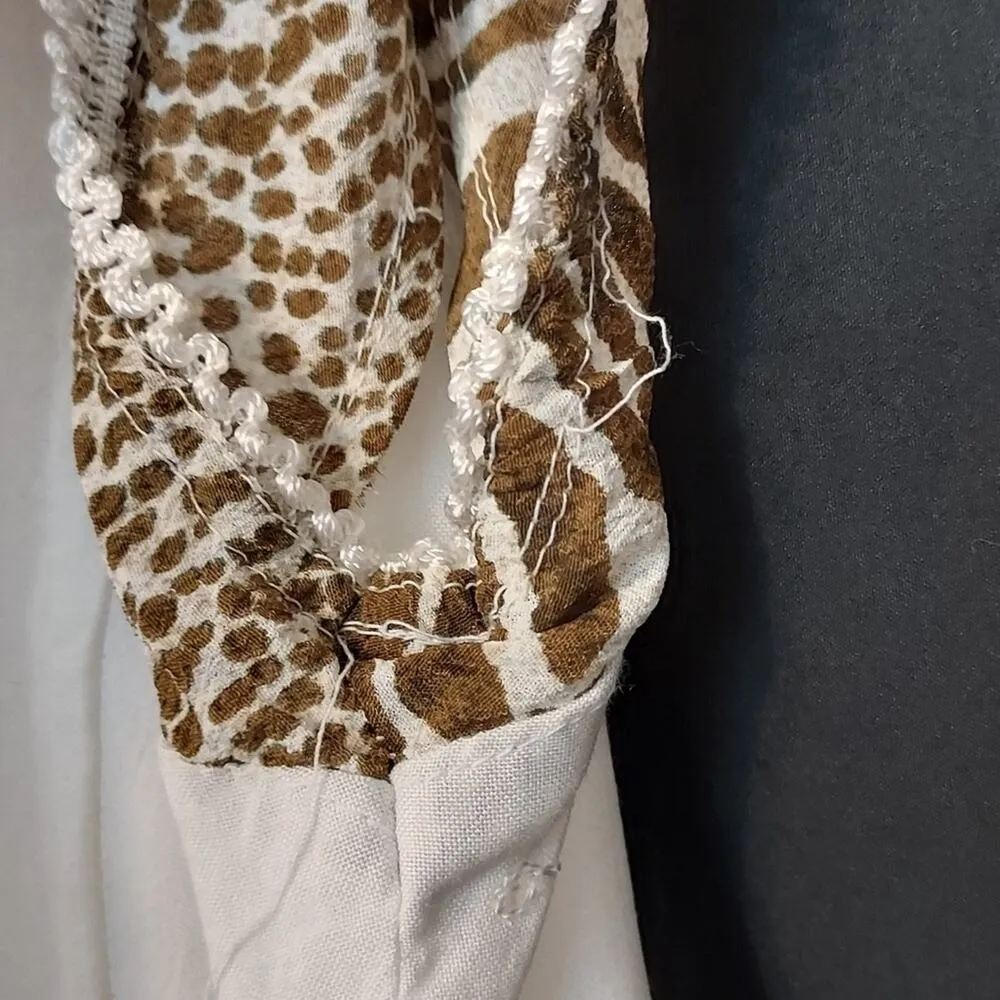 Raya Sun White Brown Button Front Floral Embroidery Animal Print Mini Swim Dress - Image 11