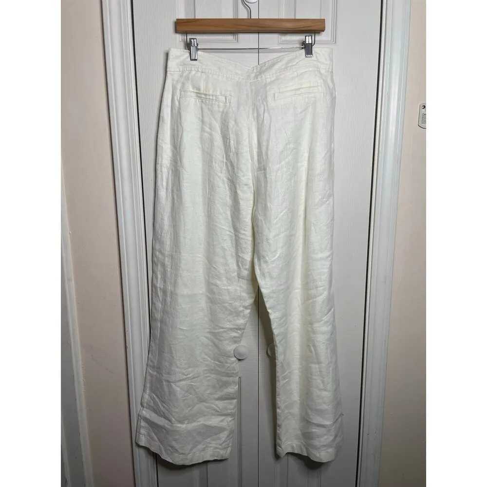 NEW Halston White Wide Leg 100% Linen Pants Womens Size 12 - Image 5