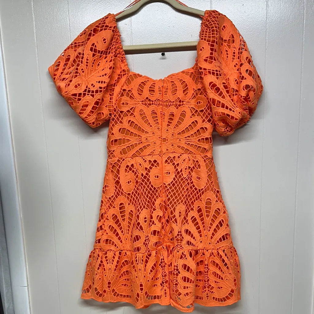 Flying Tomato Lifetime Celebration Vibrant Orange Crochet Dress - Image 7