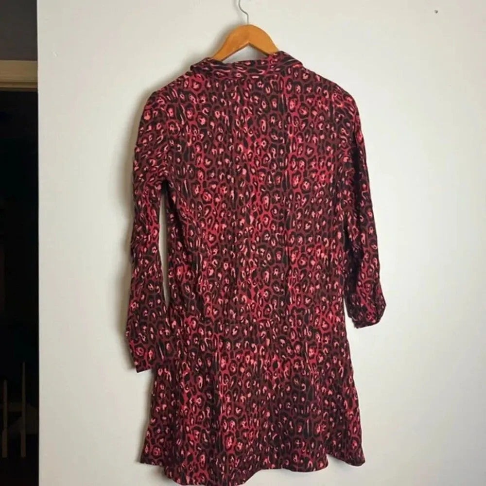 Zara TRF Collection Red Leopard Print Button Front Long Sleeve Dress - Image 6