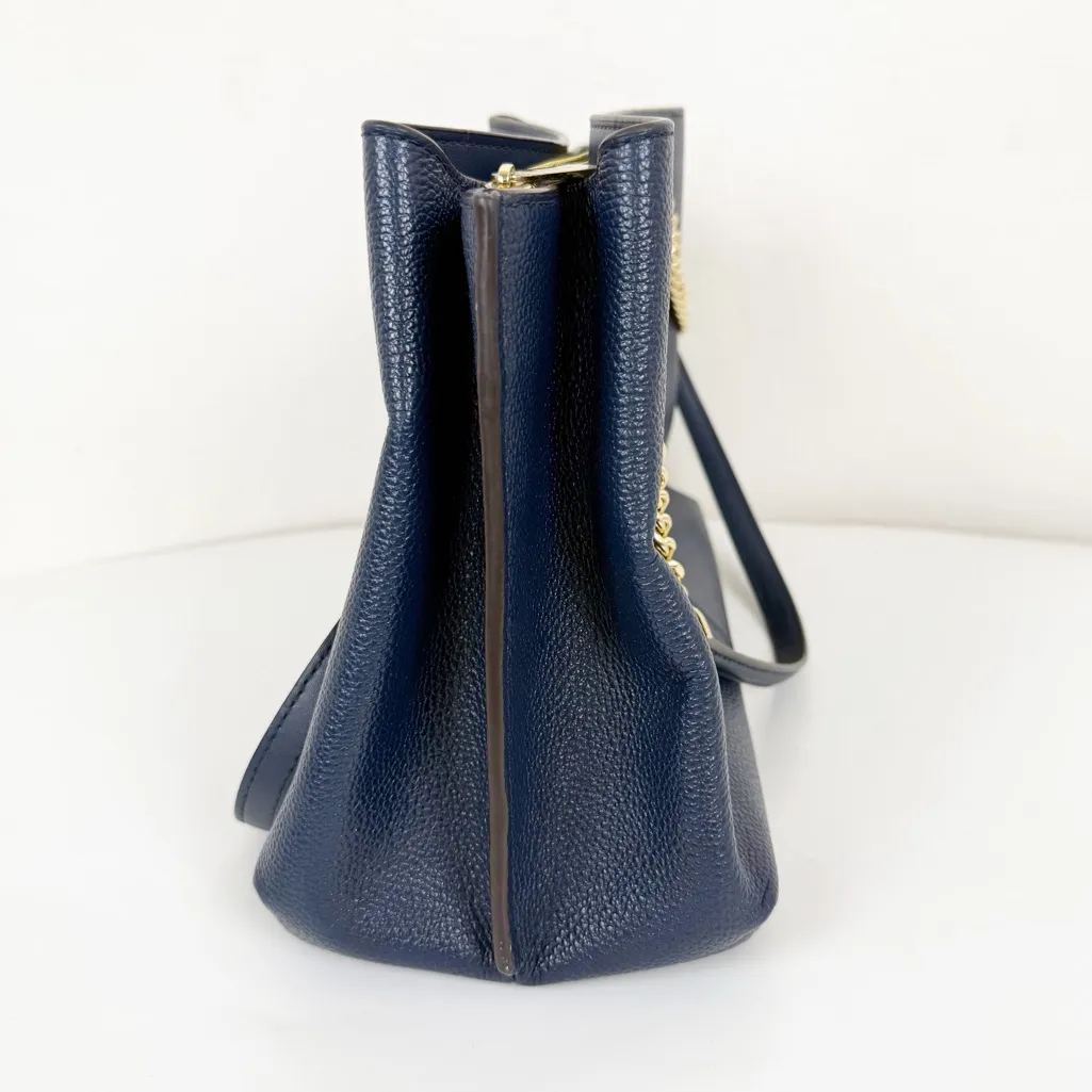 Michael Kors Navy Blue Large Teagan Large Pebbled Leather Shoulder Bag Purse - Image 3