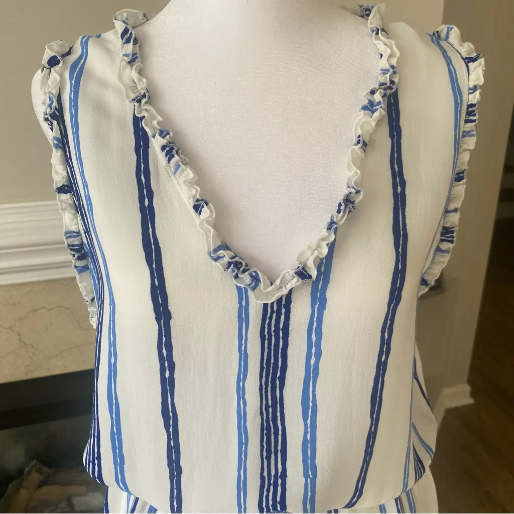 Walker & Wade Maddie Mini Dress Tie Waist Ruffle Neck Size M Blue Size M - Image 5