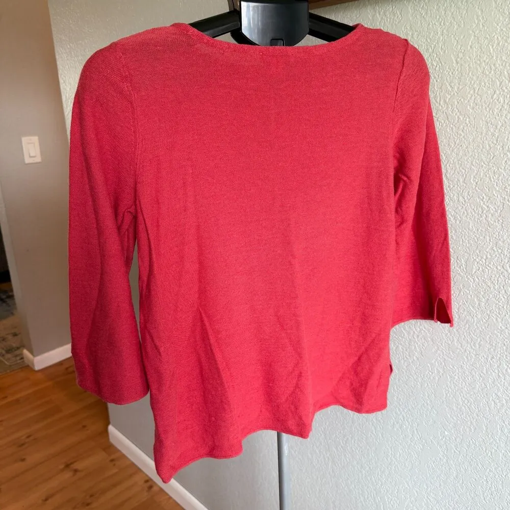 J. Jill Linen Cotton Blend 3/4 Sleeve Cooling Summer Top Shirt Boat Size Small Red - Image 2