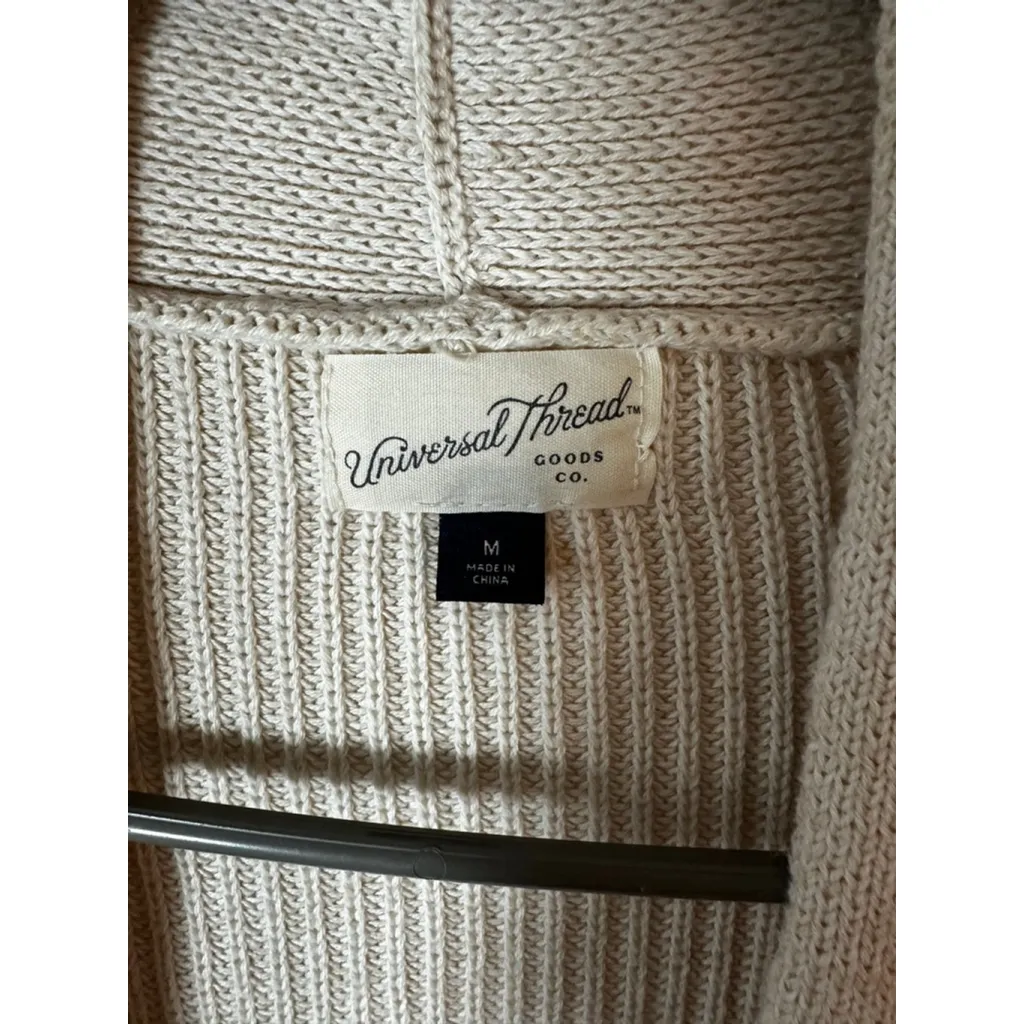 Women's Universal Thread Beige Ribbed Knit Cardigan M - Image 3