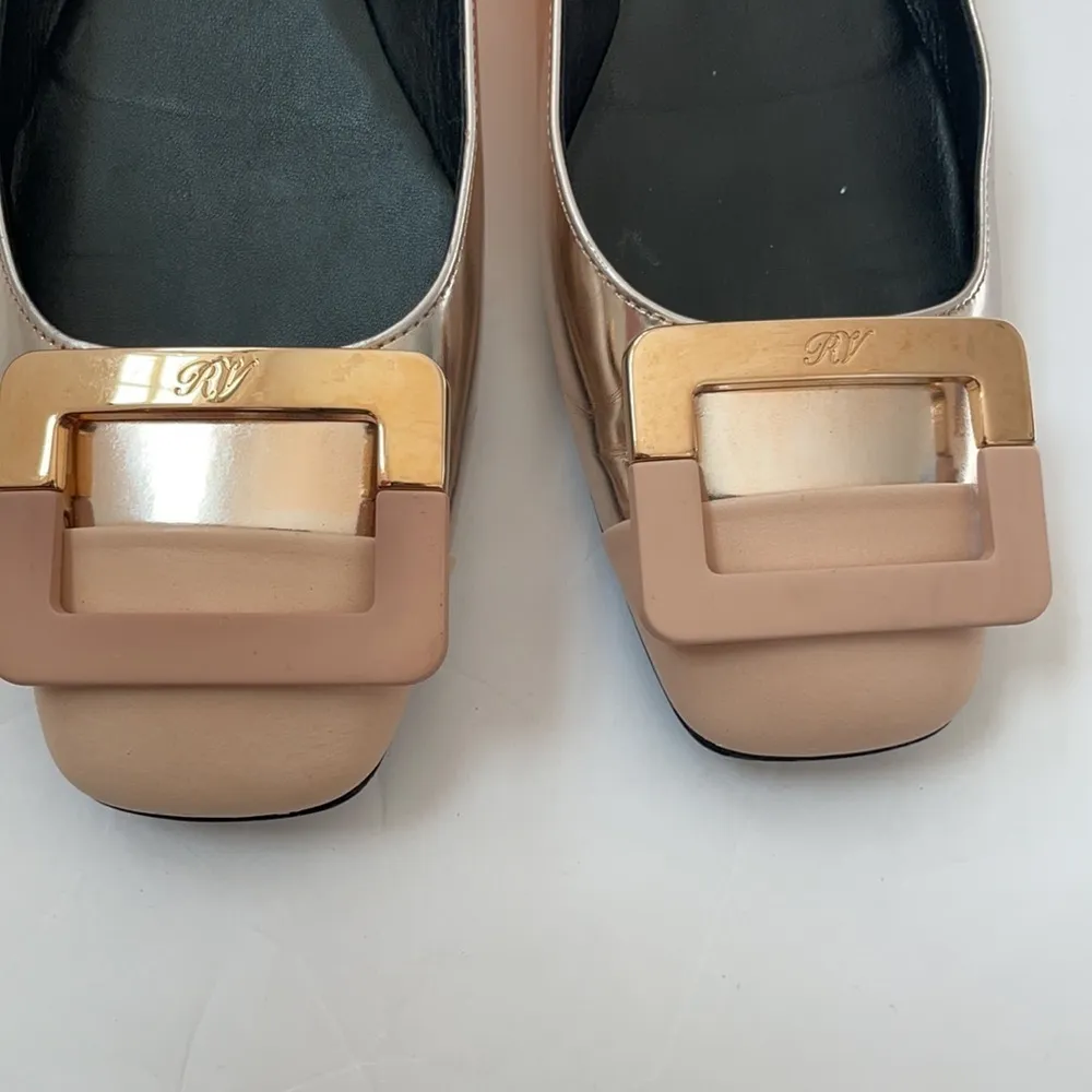 Roger Vivier Tan rose gold U cut Trompette ballet flats 37 Size 6 - Image 3