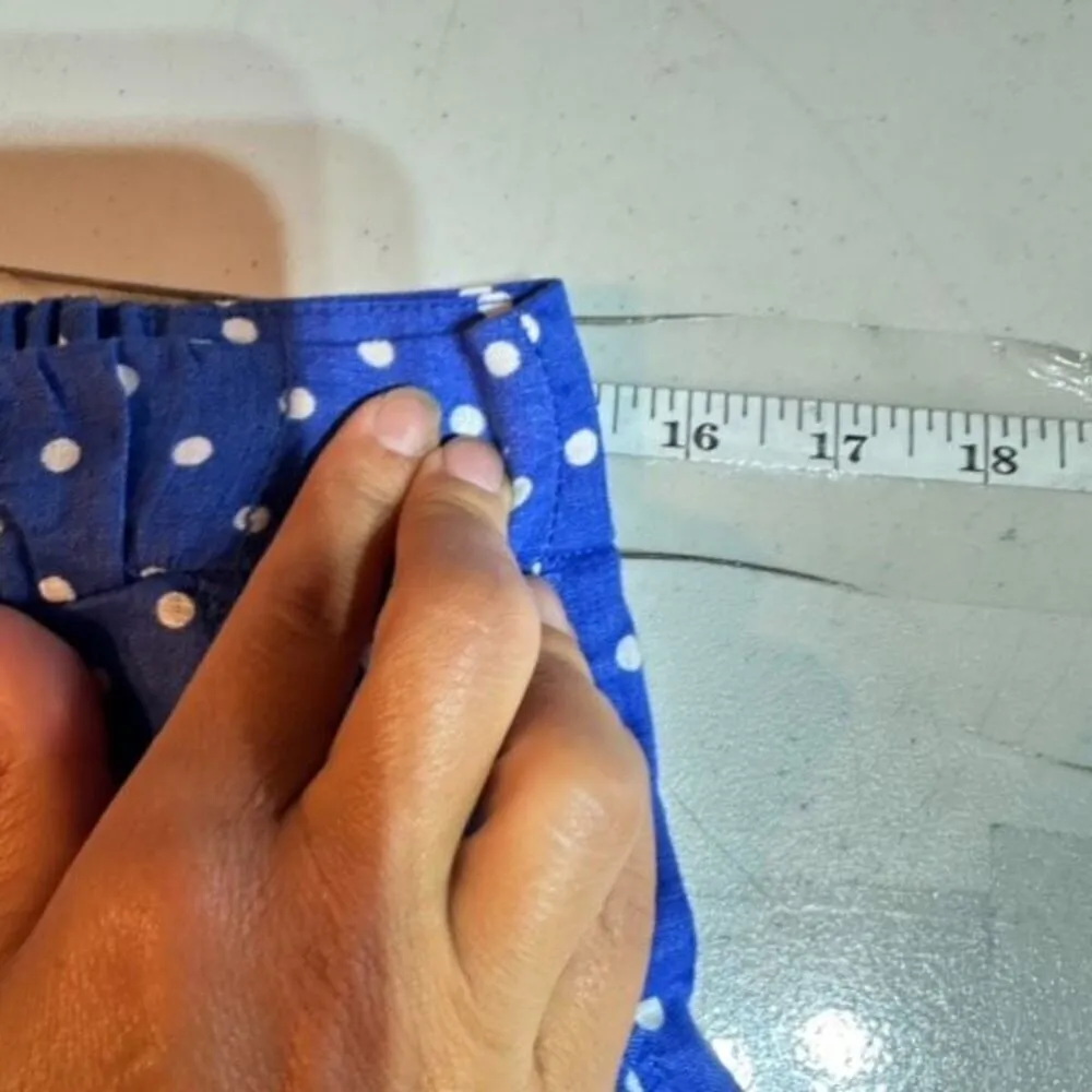 J CREW Mini Skirt Blue White Linen Polka Dot Drawstring Size 8 Pull on Feminine Blue - Image 9