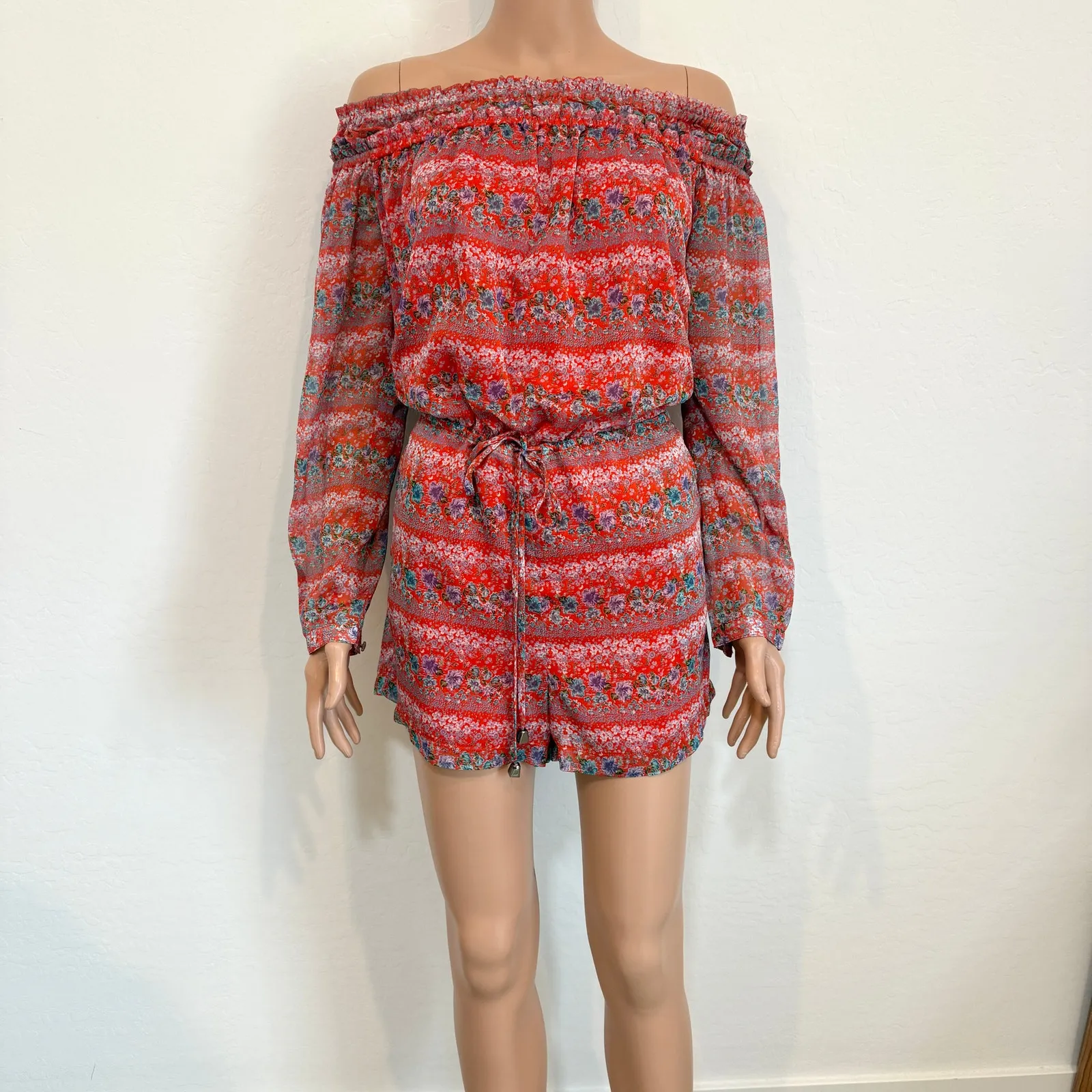 Barneys New York small floral Plisse off the shoulder romper SH 2606 - Image 13