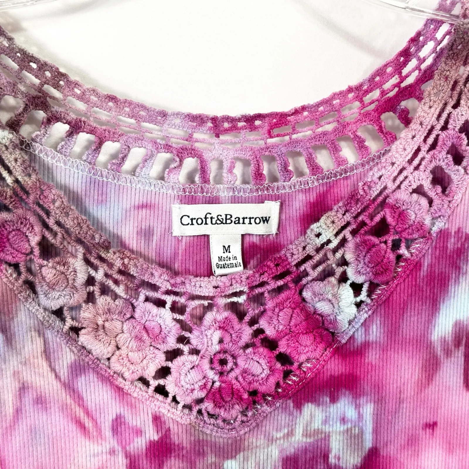 Croft & Barrow Medium Tank Top Handmade Tie Dye Crochet Sleeveless Pink Blue 453 - Image 4