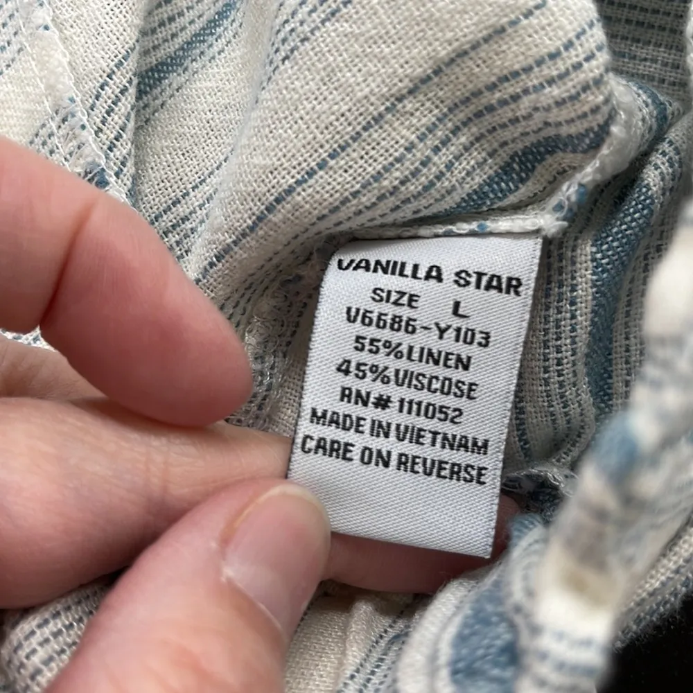 Vanilla Star NWT Blue Striped Button Front Belted Linen Blend Mini Skirt Large - Image 5