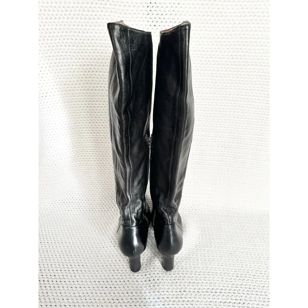 Dries Van Noten Black Soft Leather Round Cap Toe Knee High Platform Heel Boot 39 - Image 7