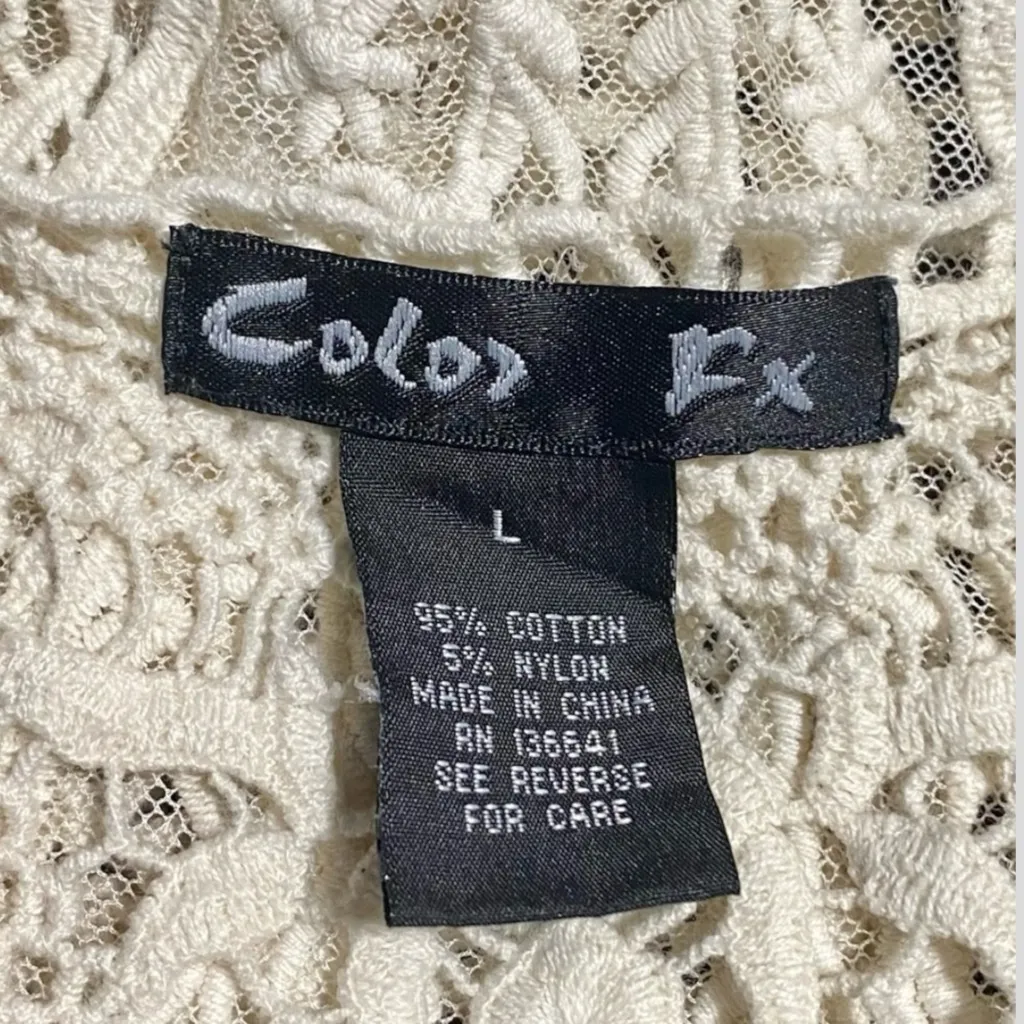 Cream Knit Lace Crochet Vest Boho Layering Piece Size Large White - Image 3