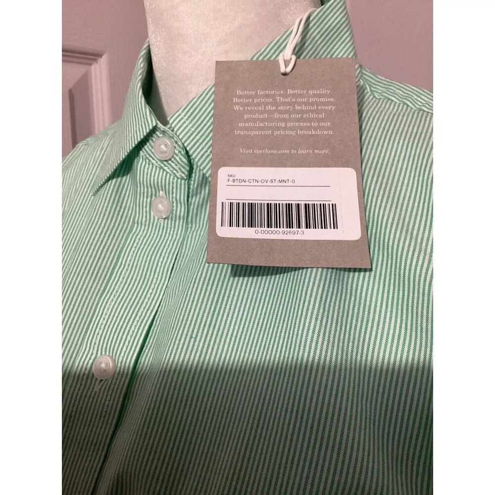Everlane NWT The Silky Cotton Relaxed Long Sleeve Button Up Shirt Striped Mint 0 - Image 3