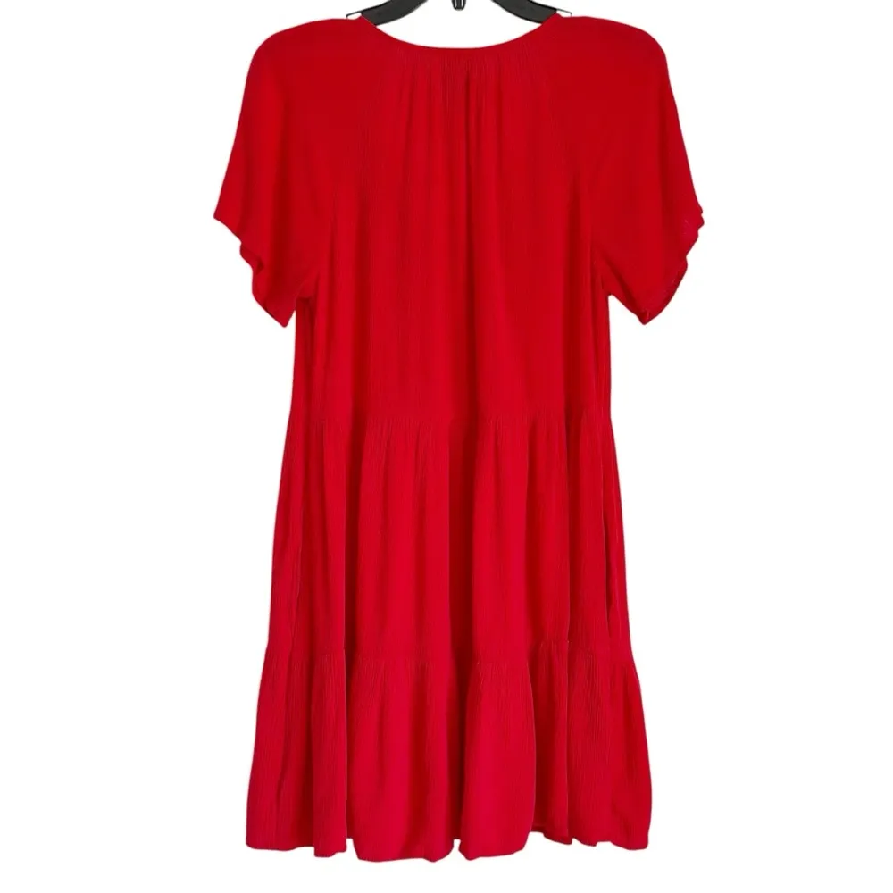 Knox Rose Boho Floral Embroidered Red Swing Dress Casual V-neck Short Sleeve XS - Image 4