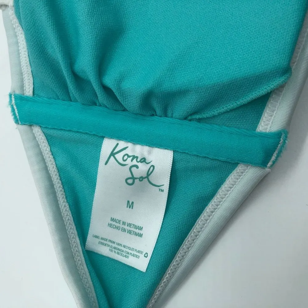 Kona Sol Bikini Top Terry Textured Solid Bandeau Removable Cups Blue M - Image 3