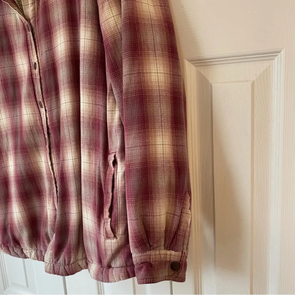 Bit and Bridle Heavyweight Shacket Women XL Maroon Plaid Sherpa Western - Image 7