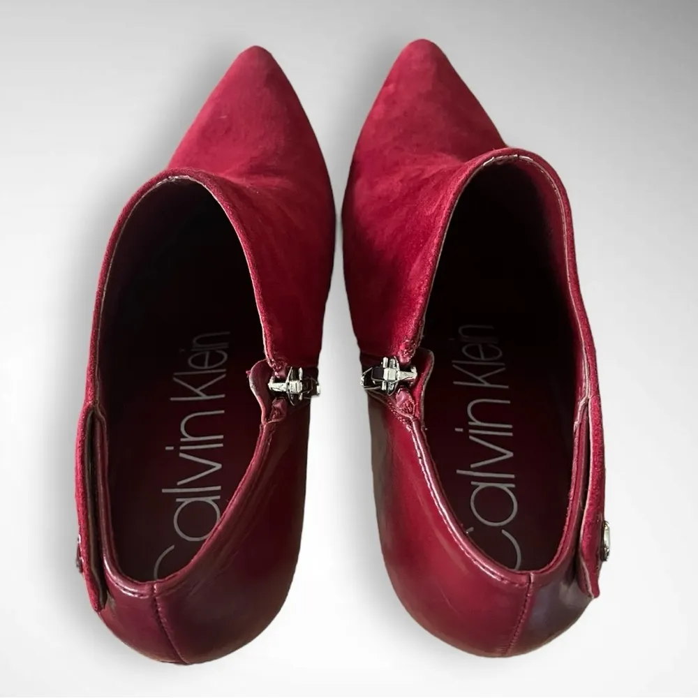 CALVIN KLEIN Women's Gara Red Leather Ankle Boots With Heel‎ Size 7 | EUC - Image 7