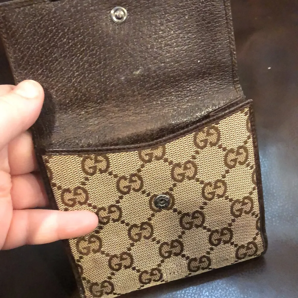 GUCCI GG Trifold Canvas Jacquard Wallet Brown Leather Accent Snap Closure - Image 13