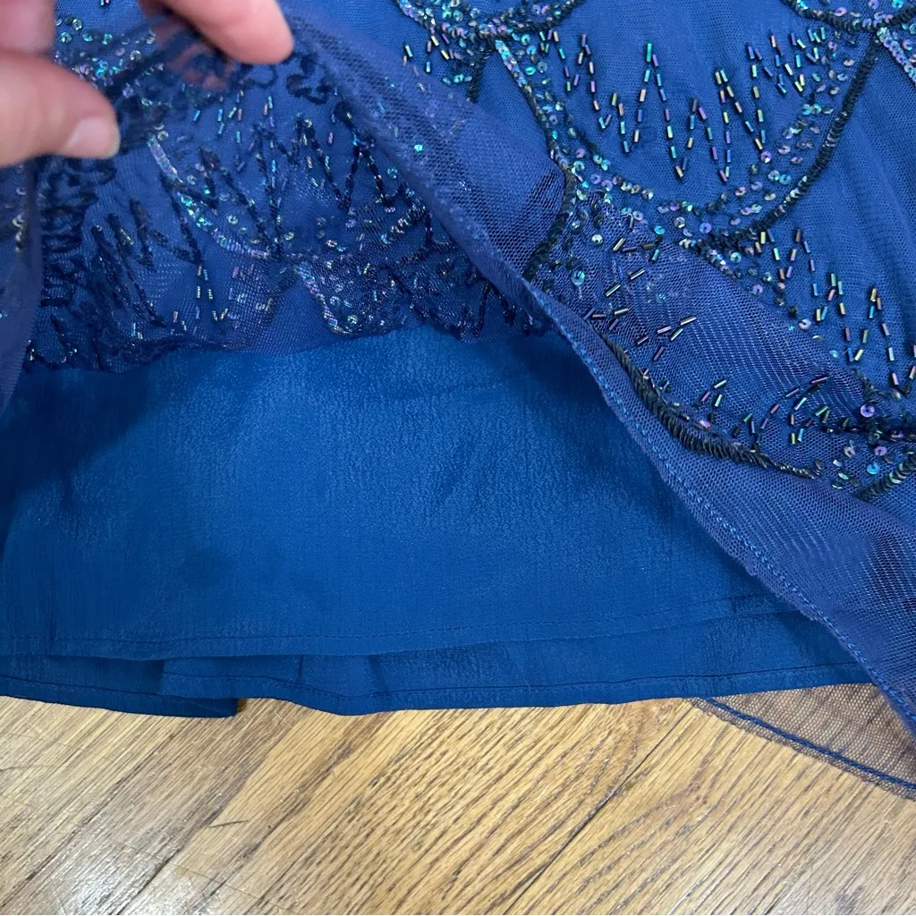 French Connection|Navy Blue Embellished Beaded Lace Midi Skirt Size 4 - Image 10