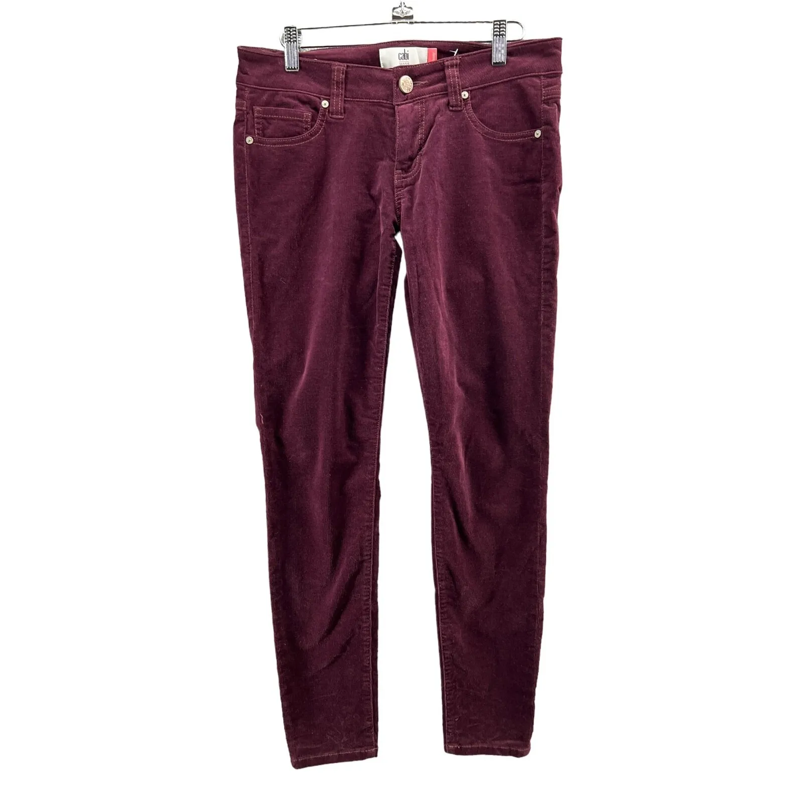 Cabi Corduroy Jeans Womens 4 Burgundy Red Skiny Stretch Career Casual #3197 - Image 2