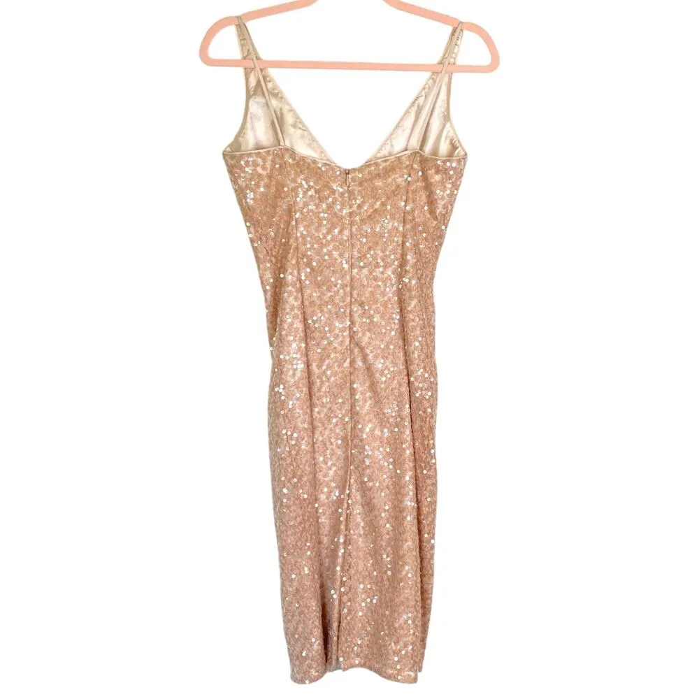 MILLY of New York Pink Peach Sequin Dress V Neck Size 2 Glitzy 1950s Retro Sexy - Image 2