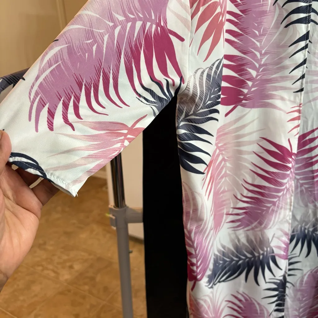 Carole Christian L/XL Pink and Purple Leaf Print Kimono Tropical Resort Vacation Size undefined - Image 2