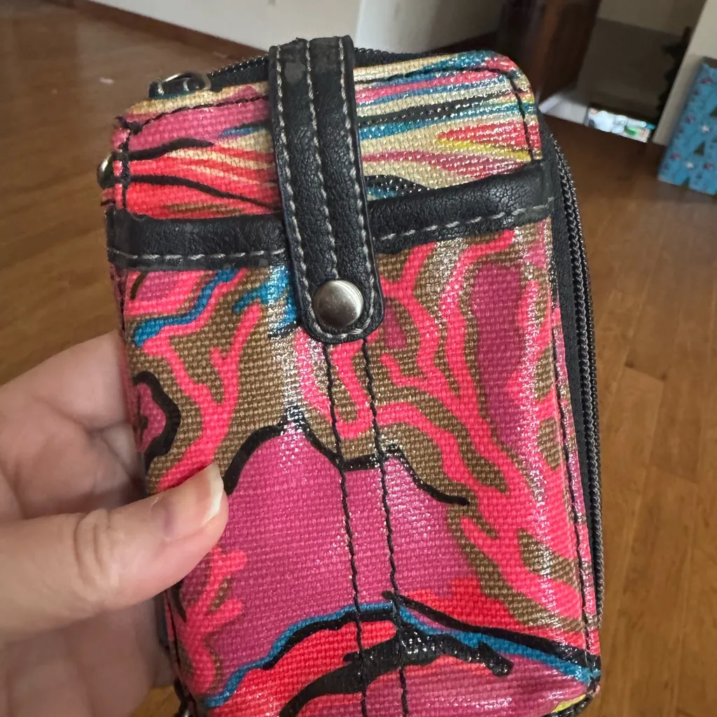 Sakroots Artist Circle Pink Power Wristlet Cross Body Phone Wallet NO STRAP Sak - Image 2