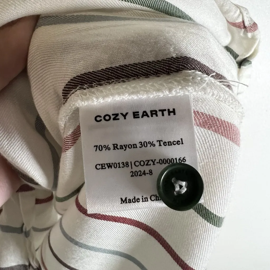 Cozy Earth‎ Pajama Top Women Large Soft Woven White Stripe Lounge Shirt Long Slv - Image 5