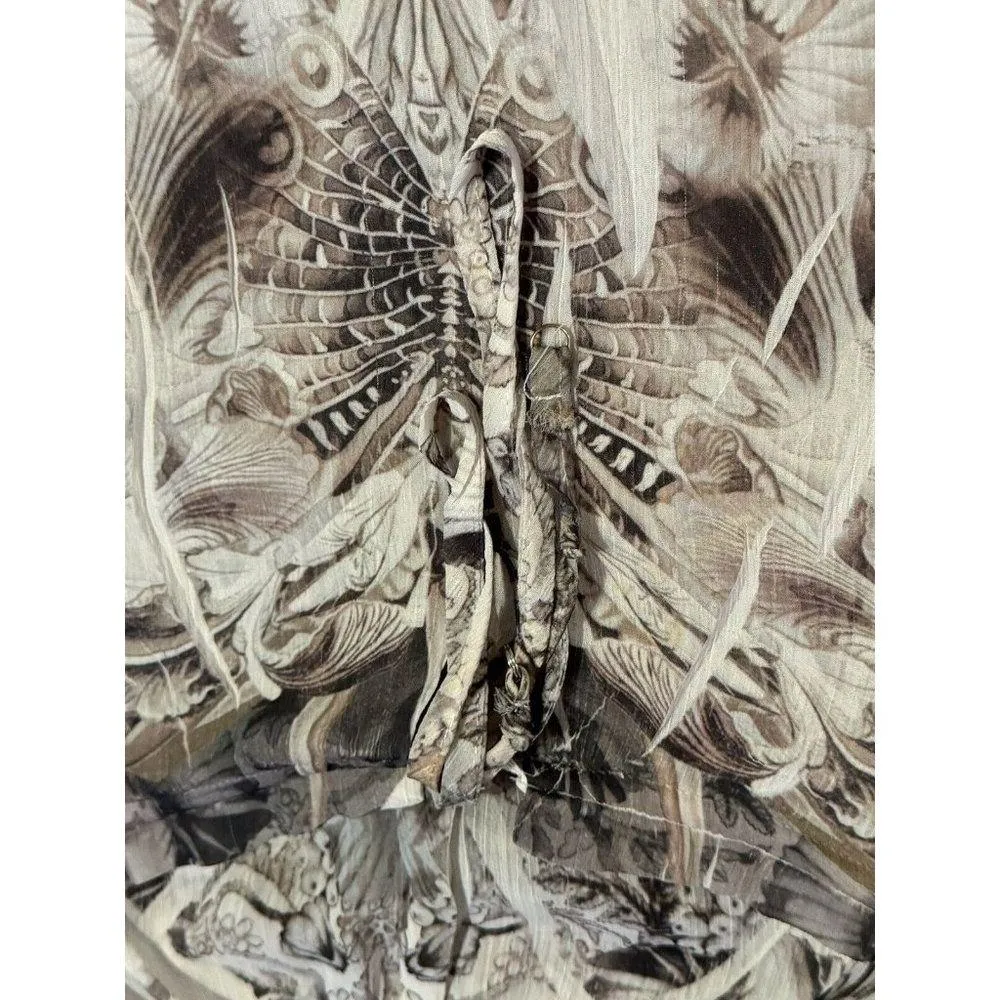 One World Live & Let Live Blouse Sz 1X Artsy Floral Lightweight Lined Tie Sleeve - Image 7