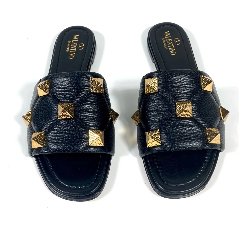 Valentino Garavani Roman Stud Matelasse Slide Sandals Black 37 NEW - Image 8