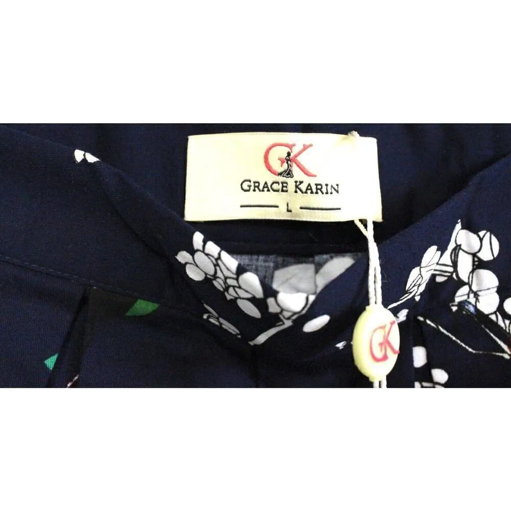 Grace Karin Peony Cherry Blossom Floral Skirt Vintage Style NWT Womens L Blue - Image 3
