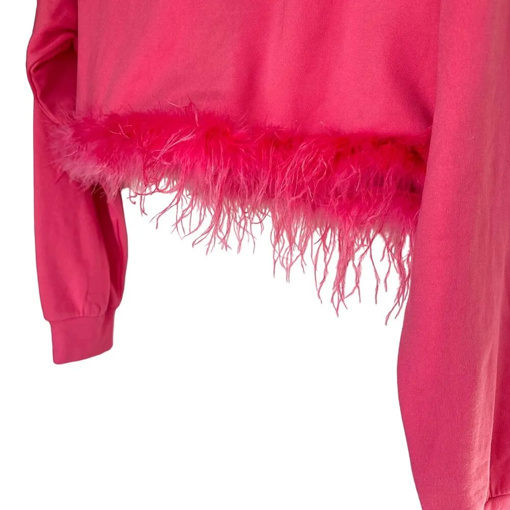 Altar'd State Pink Cropped Sweater with Feather Hem Small - Image 3