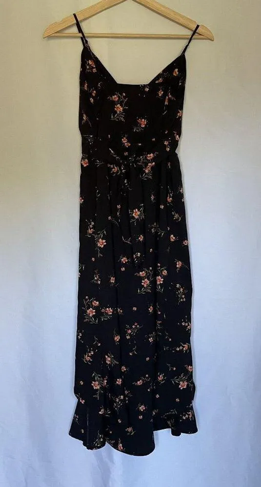 No Boundaries Black Floral Wrap Maxi Dress S lightweight v-neck summer flowy - Image 8