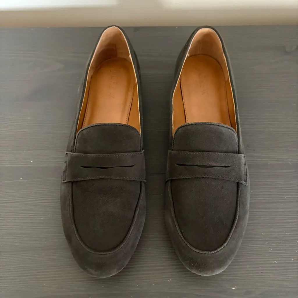 J Crew Factory Suede Penny Loafers Slip On Dark Gray Flats 9.5 - Image 5