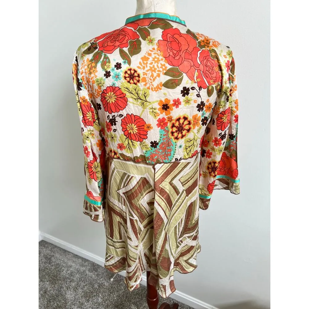 CAbi 100% Floral Print Open With Tie Front Kimono Top Medium - Image 2