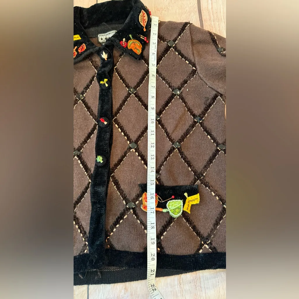 Berek Cardigan Fall Sweater Brown Beaded Medium Thanksgiving Grannycore Vtg - Image 7