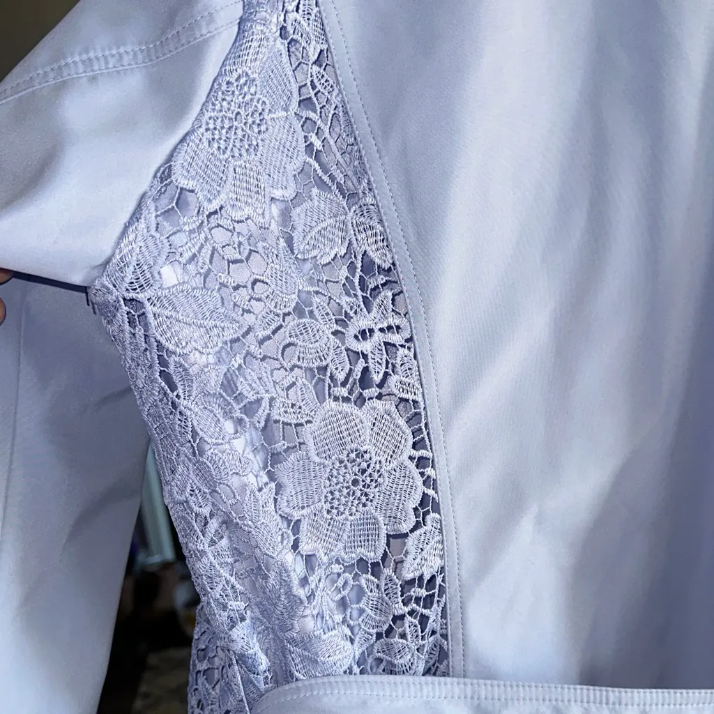 Dennis Basso Sky Blue Lace Trench Coat - Image 7