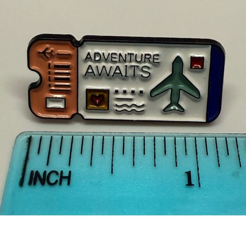 Adventure Awaits AirPlane Multicolor Ticket Metal Enamel Pin Multiple - Image 2