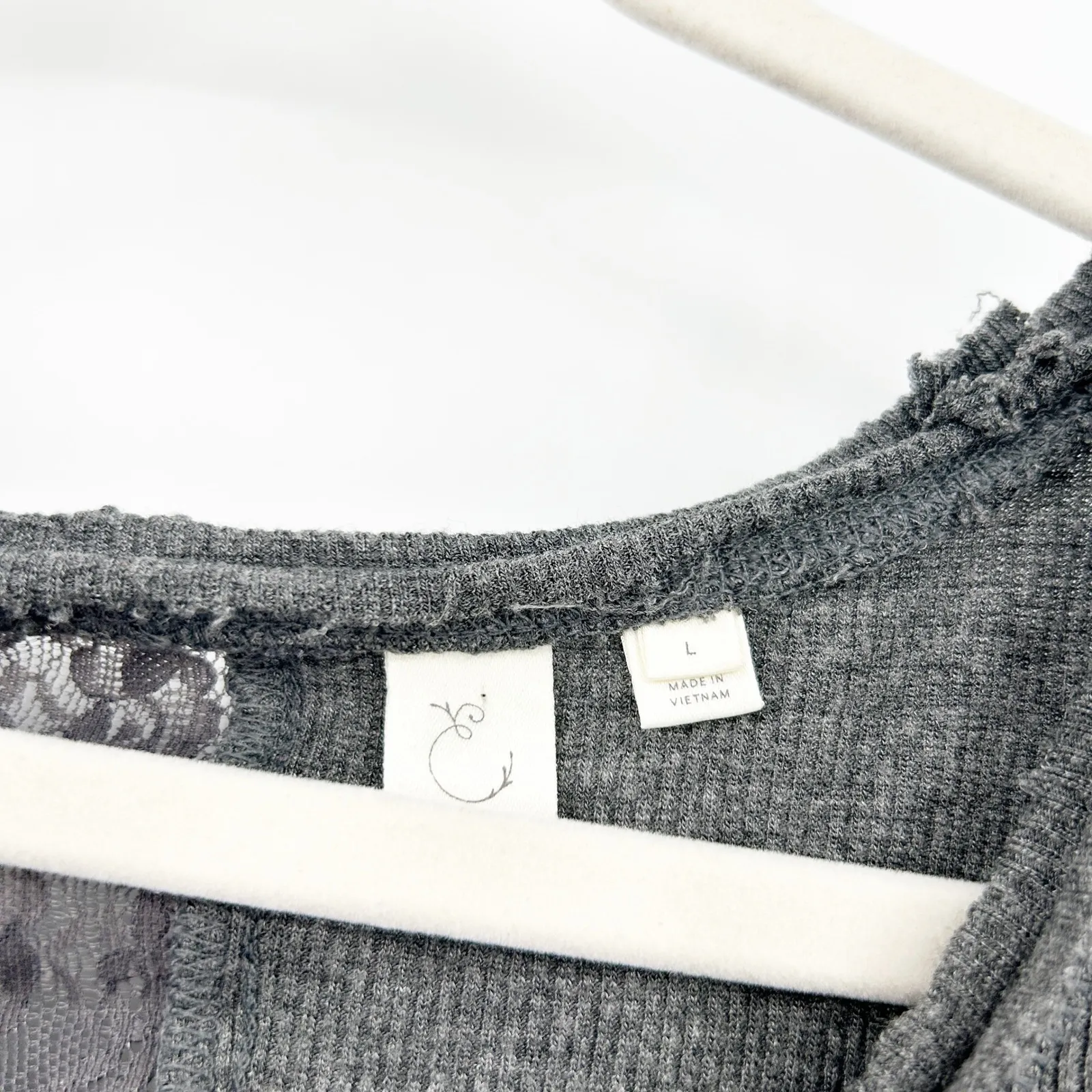 Anthropologie Eloise Womens 3/4 Sleeve Lounge Ribbed Knit‎ Lace Detail Top Size L - Image 2