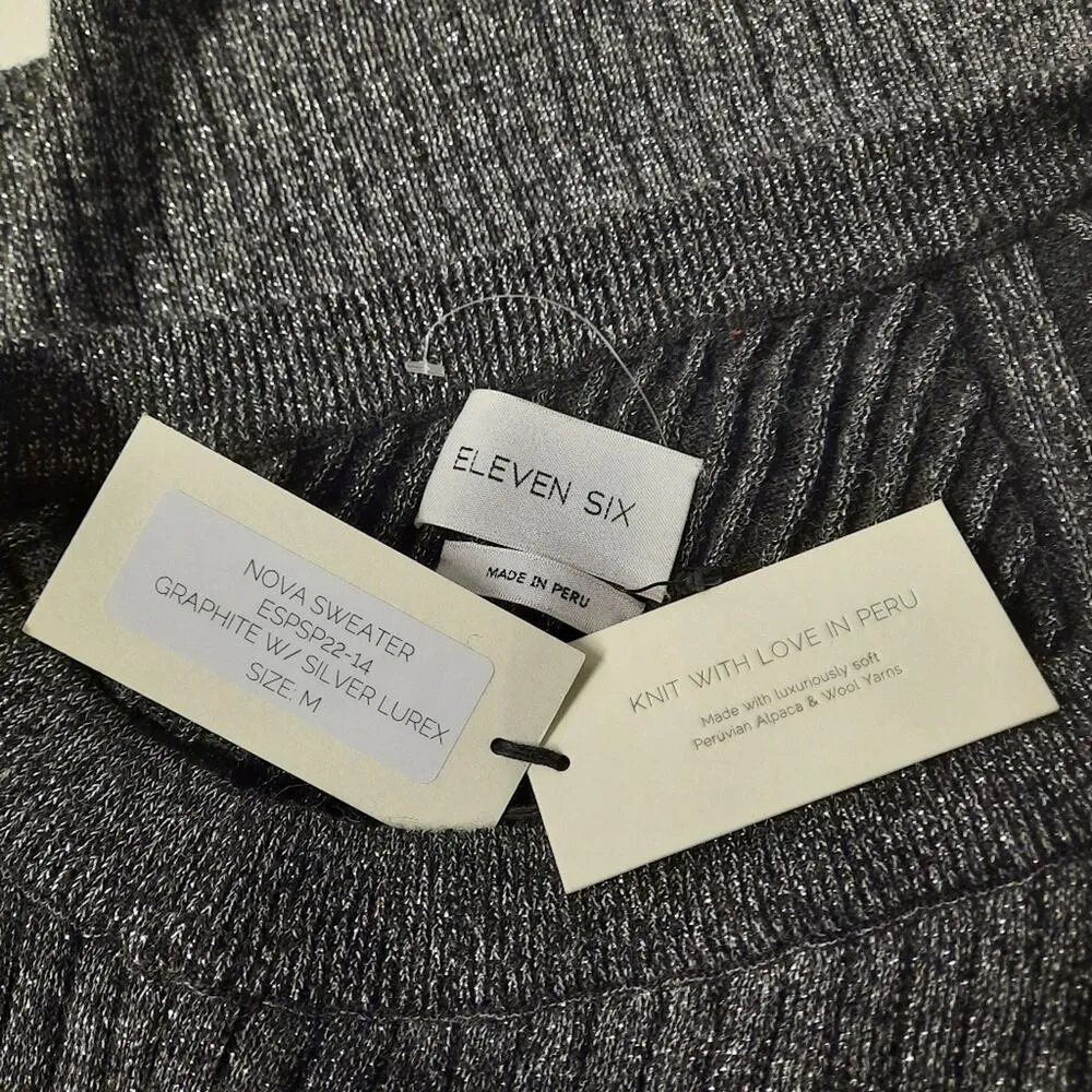 Eleven Six Nova Sweater Womens Medium Silver Alpaca Wool One Shoulder Top - Image 6