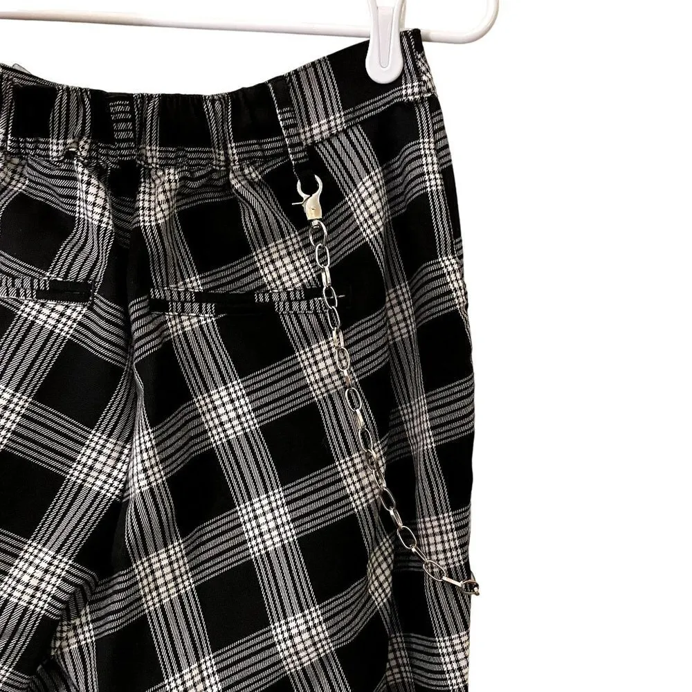 Hot Top black and white checkered pants business casual pockets chain trendy Size M - Image 4