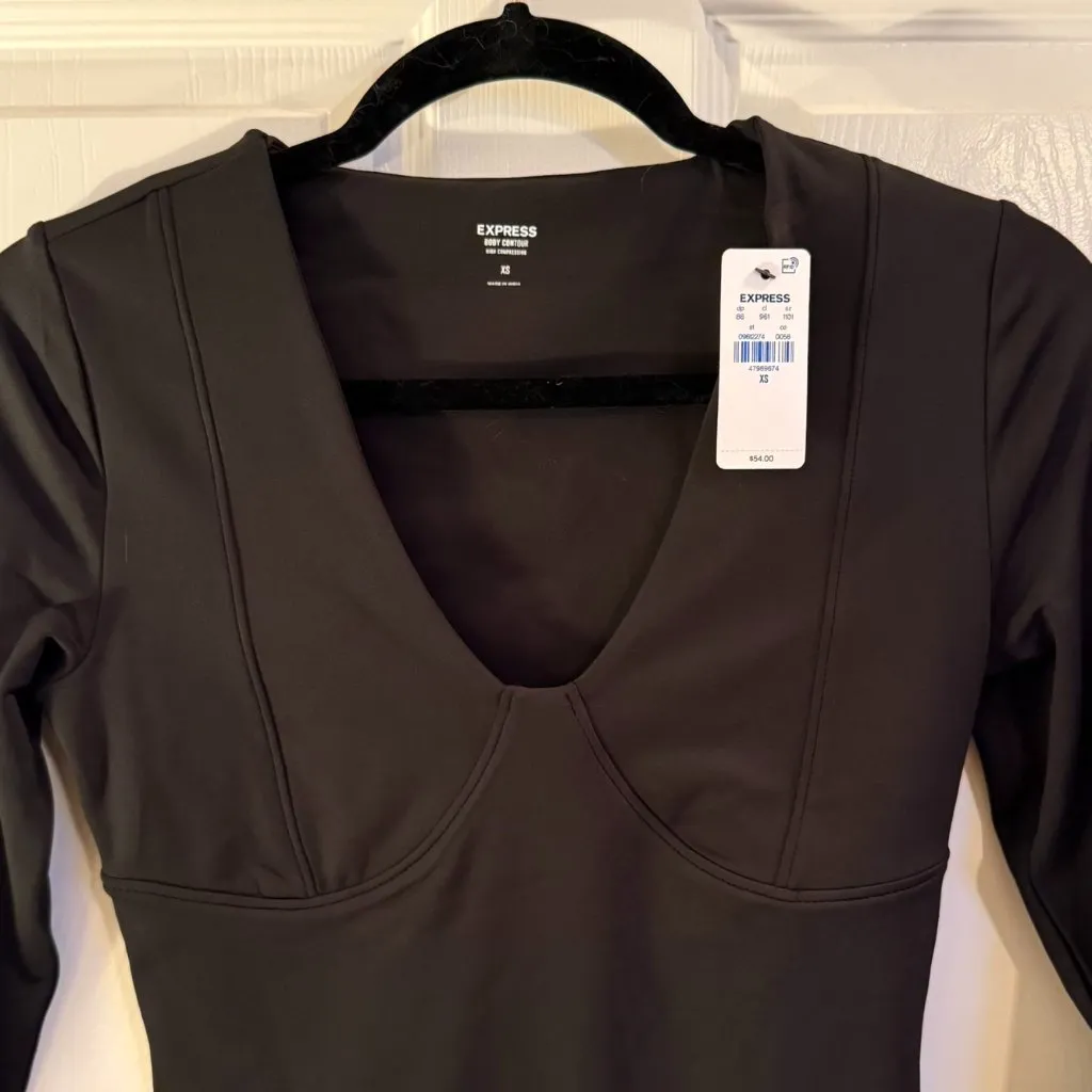 Express NWT Body Contour Seamed Bust Black High Compression Bodysuit XS - Image 2