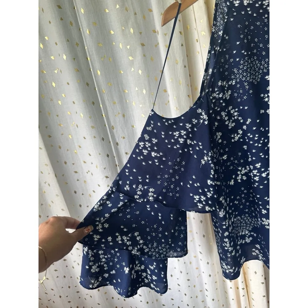 1. STATE Mock Neck Ditsy Floral Cold Shoulder Tiered Ruffle Sleeves Blouse L - Image 3