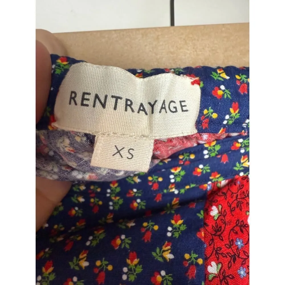 Rentrayage Designer ONE OF A KIND Floral Tiered Cotton Skirt Sz. XS Blue - Image 3