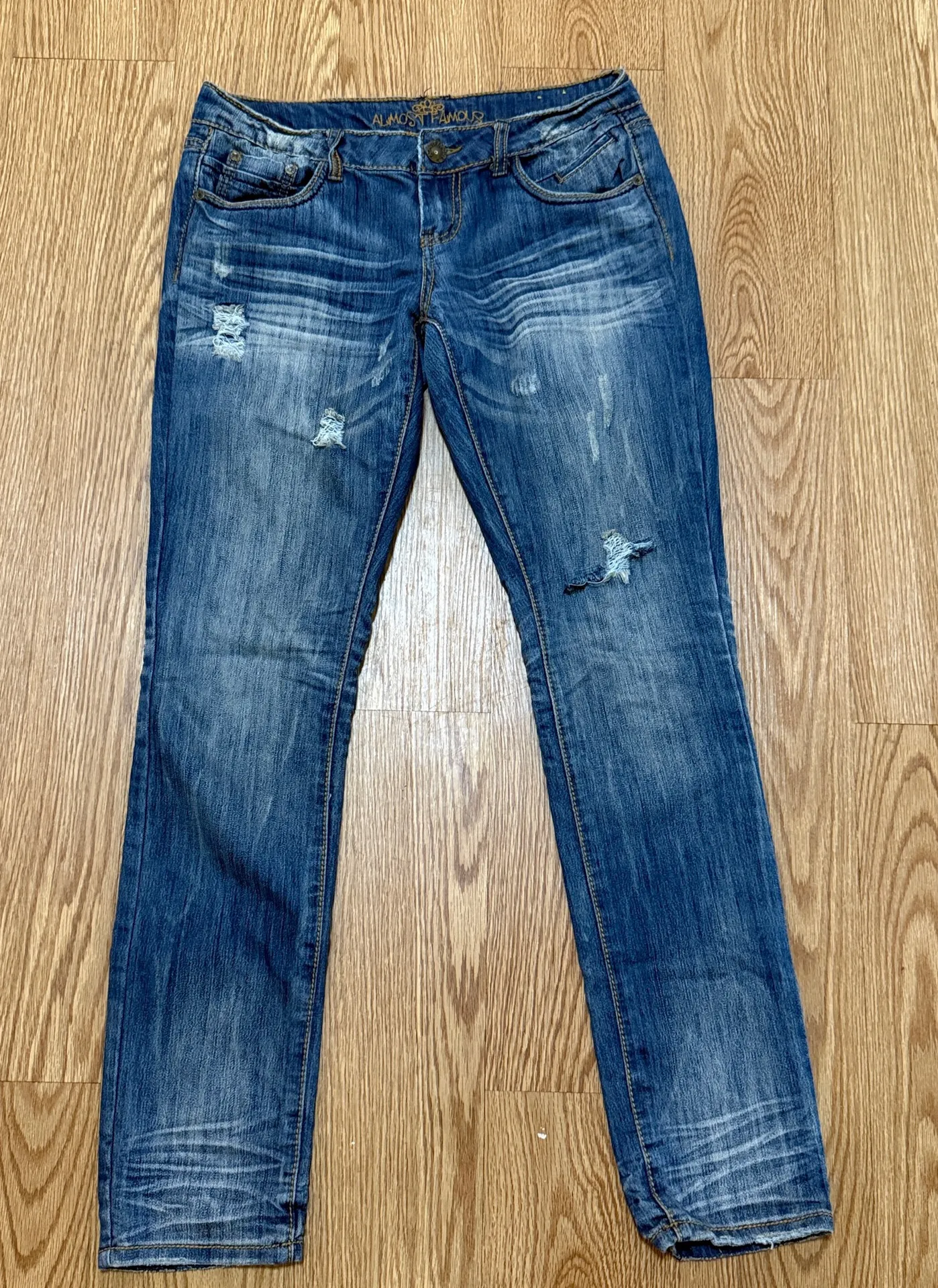 Almost Famous Jeans Size 9 Women's Straight Leg Distressed Stretch Denim - Image 1