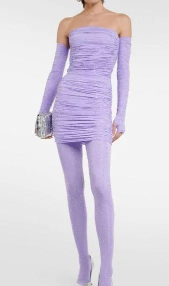 open lace back dress Alex Perry Lilac Round Neck Maxi Dress with Pleated Arm Detail FR 34 (   Sellier