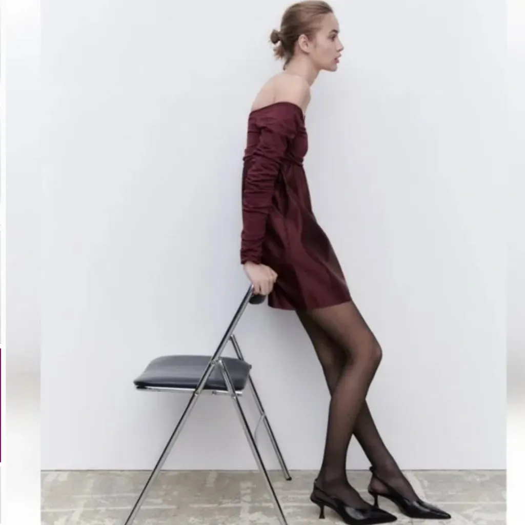 NWOT ZARA COMBINATION KNIT MINI DRESS RUCHED SLEEVE BLOGGERS FAV - Image 5