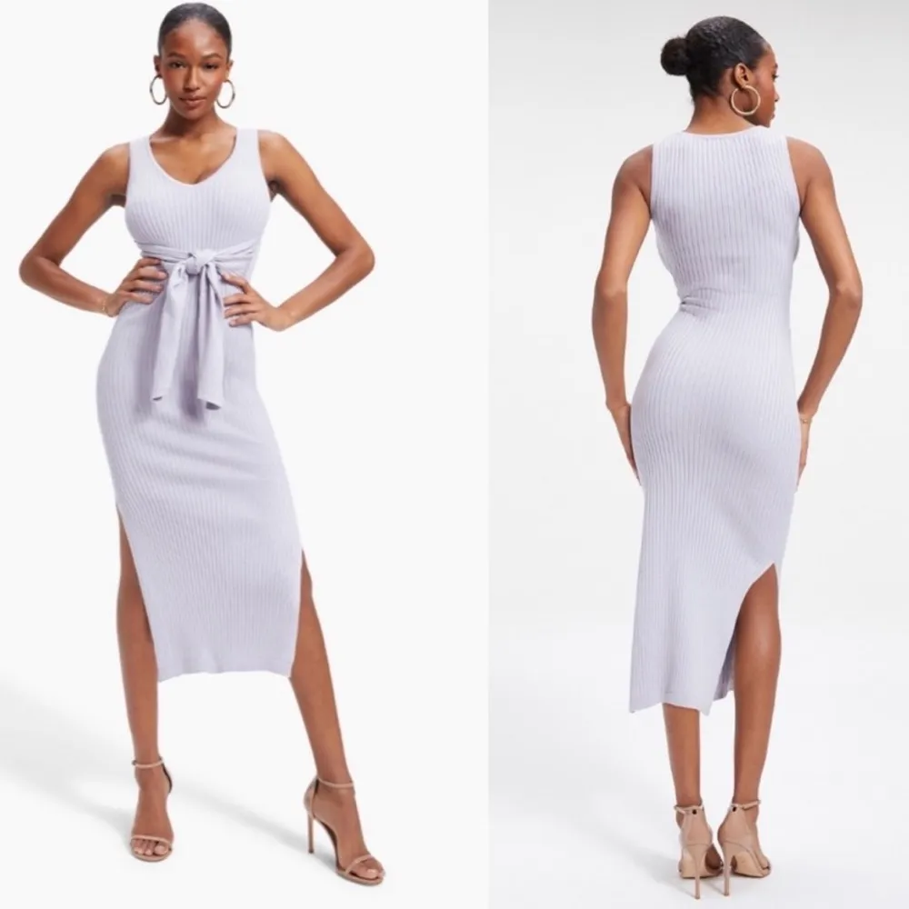 Good American Belted Body Dress Ribbed Lilac Mist Style GDS0008 Size XL - Image 11